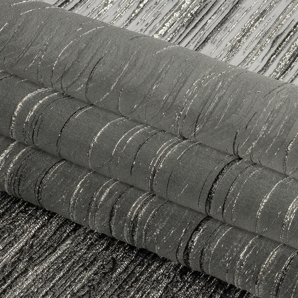 Metallic Black and Silver Striated Lines Luxury Burnout Brocade Metallic Black and Silver Striated Lines Luxury Burnout Brocade