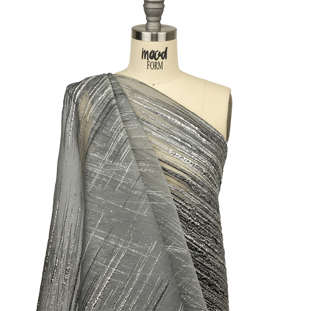 Metallic Black and Silver Striated Lines Luxury Burnout Brocade Metallic Black and Silver Striated Lines Luxury Burnout Brocade