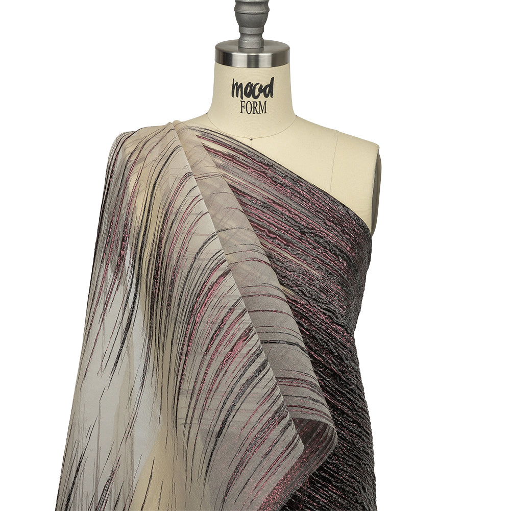 Metallic Wine and Black Striated Lines Luxury Burnout Brocade Metallic Wine and Black Striated Lines Luxury Burnout Brocade