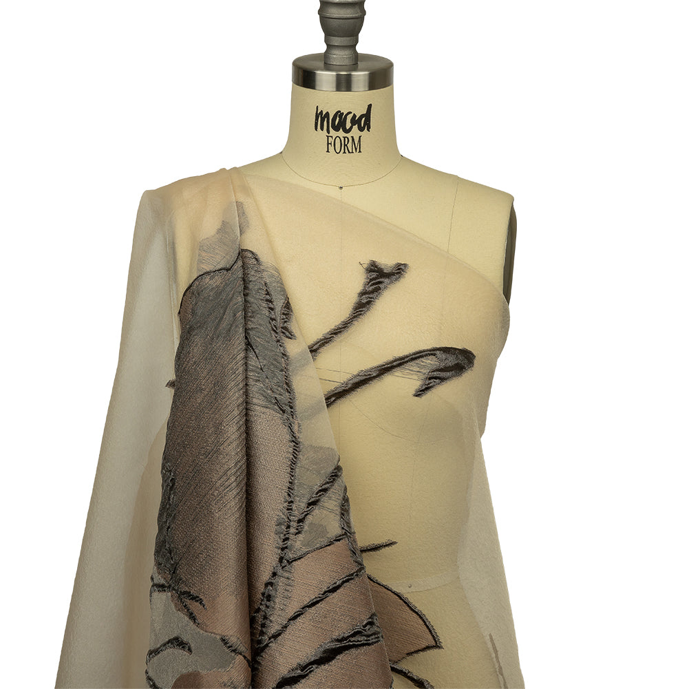 Metallic Bronze Medal and Black Floral Luxury Burnout Brocade Panel Metallic Bronze Medal and Black Floral Luxury Burnout Brocade Panel