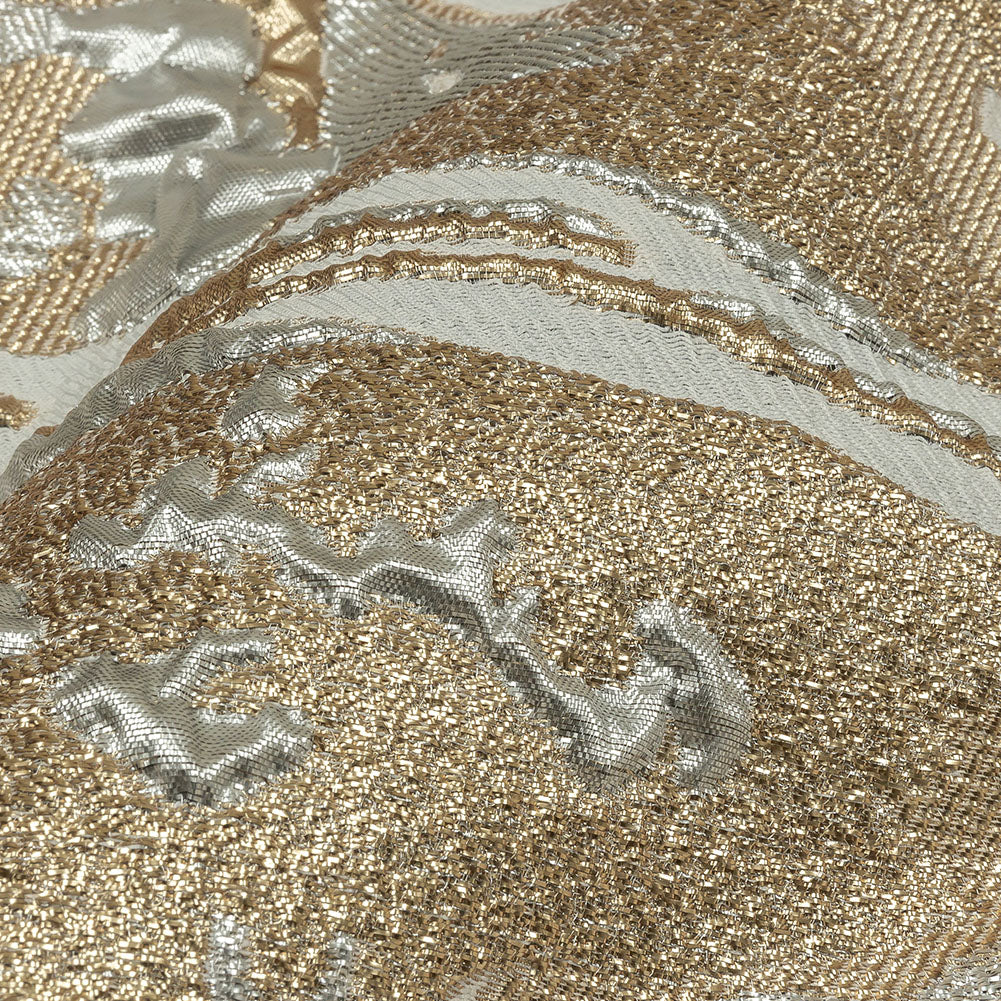 Metallic White and Habanero Gold Spotted and Splattered Luxury Brocade - Detail Metallic White and Habanero Gold Spotted and Splattered Luxury Brocade - Detail
