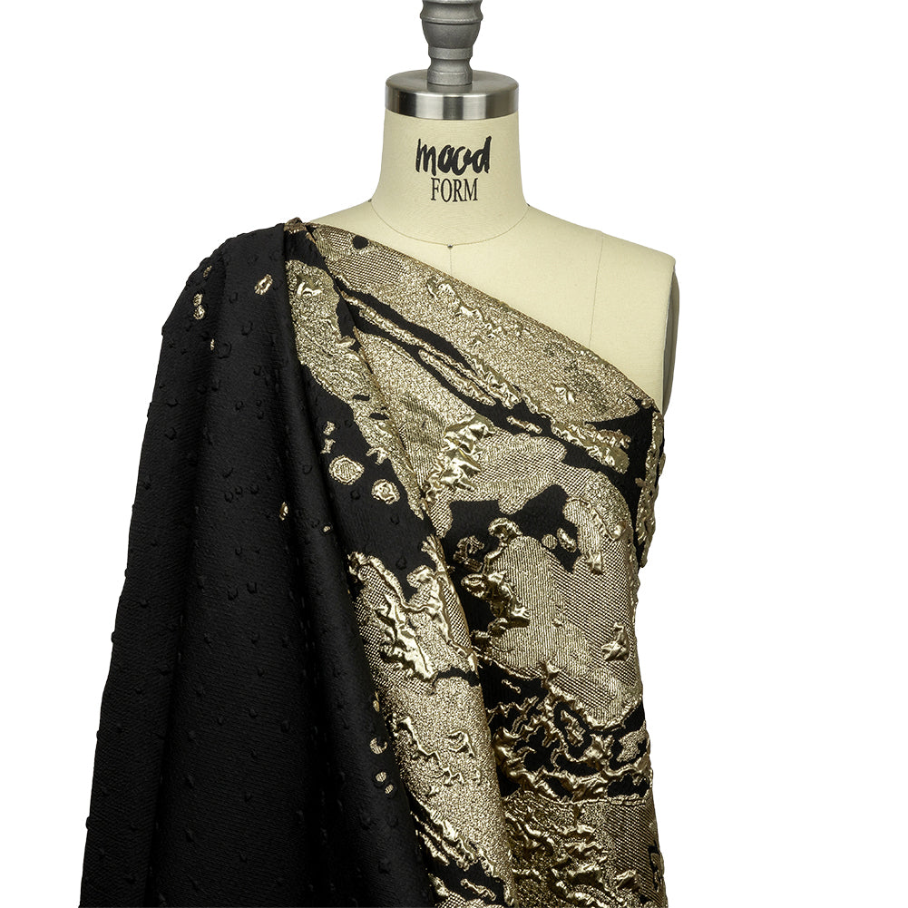 Metallic Golden Mist and Black Spotted and Splattered Luxury Brocade Metallic Golden Mist and Black Spotted and Splattered Luxury Brocade