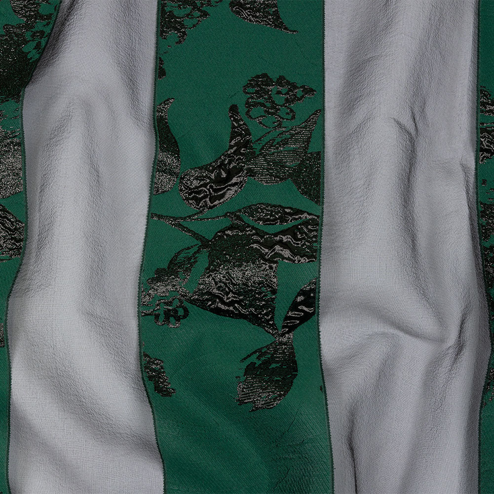 Metallic Black and Dark Green Floral Luxury Brocade with Sheer Stripes Metallic Black and Dark Green Floral Luxury Brocade with Sheer Stripes