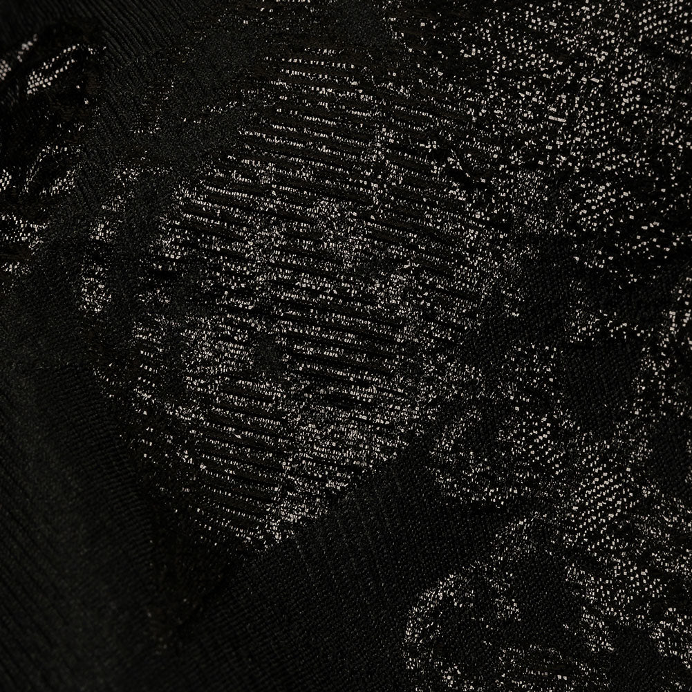 Metallic Black Floral Luxury Brocade with Sheer Stripes Metallic Black Floral Luxury Brocade with Sheer Stripes