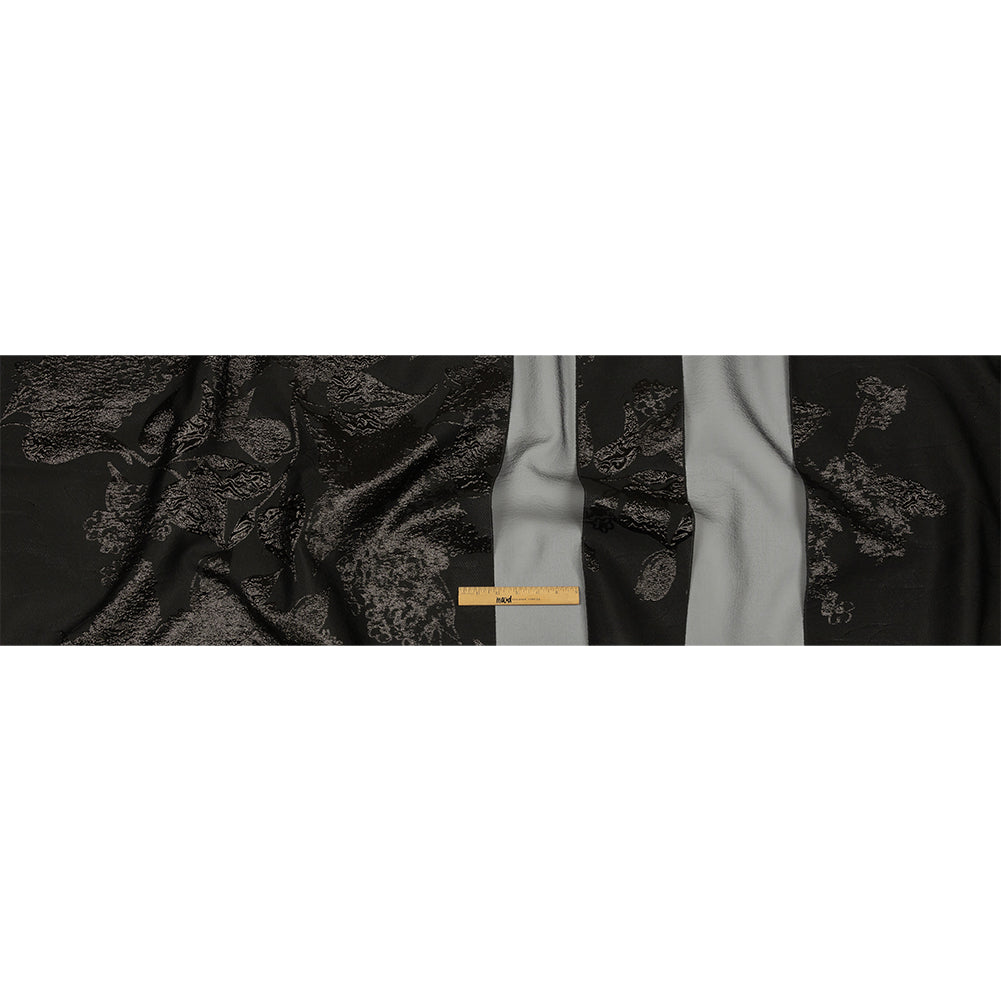 Metallic Black Floral Luxury Brocade with Sheer Stripes Metallic Black Floral Luxury Brocade with Sheer Stripes