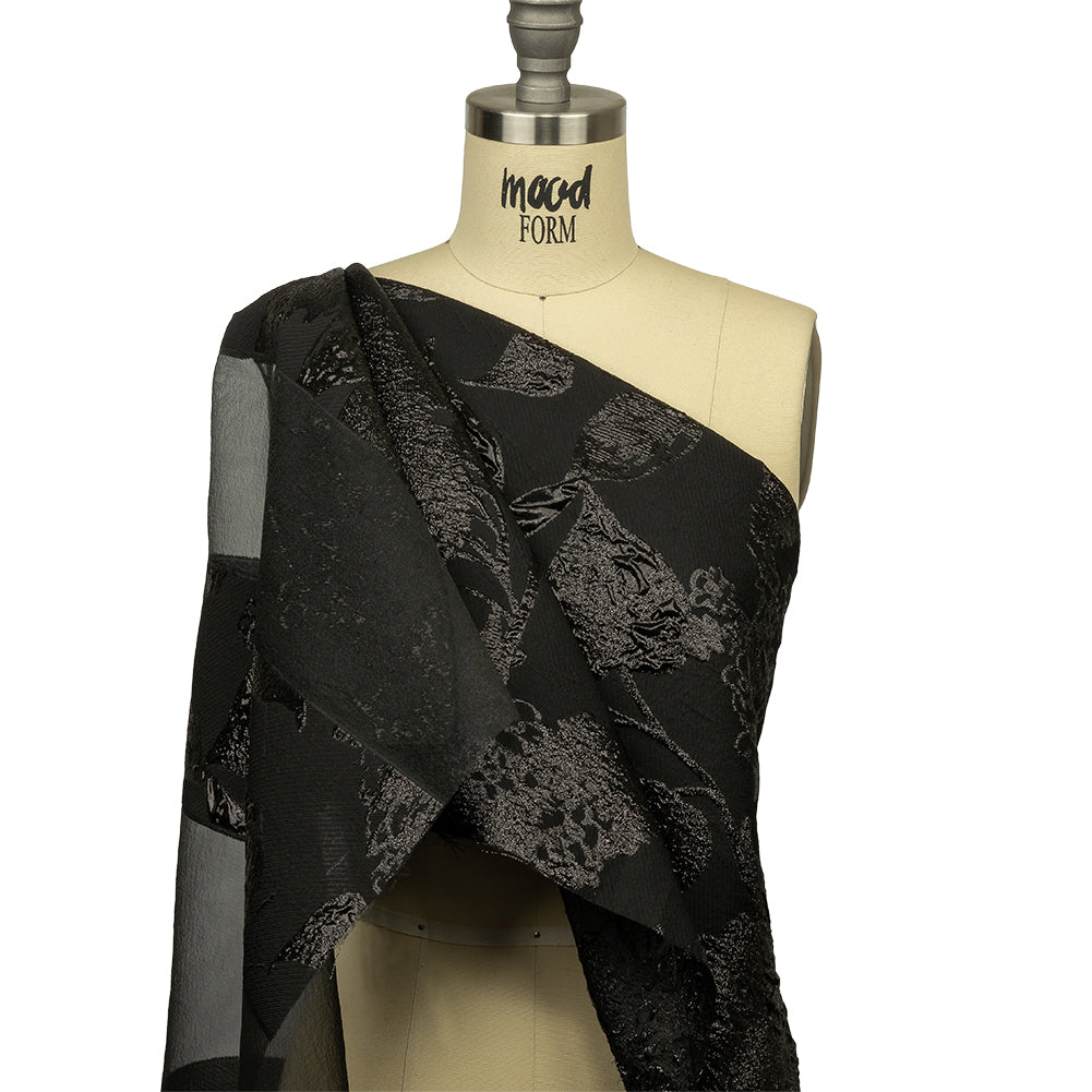 Metallic Black Floral Luxury Brocade with Sheer Stripes Metallic Black Floral Luxury Brocade with Sheer Stripes