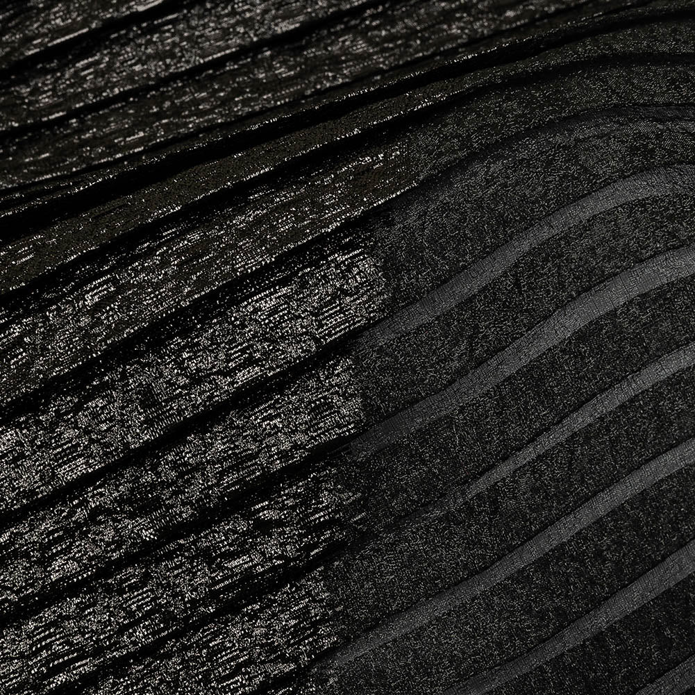 Metallic Black Diagonal Waves Pleated Luxury Burnout Brocade Metallic Black Diagonal Waves Pleated Luxury Burnout Brocade