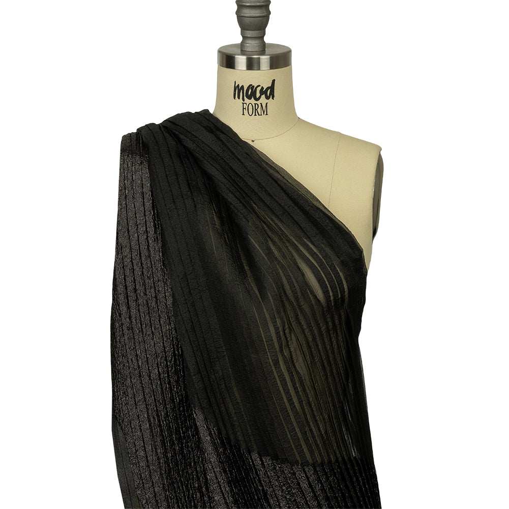 Metallic Black Diagonal Waves Pleated Luxury Burnout Brocade Metallic Black Diagonal Waves Pleated Luxury Burnout Brocade