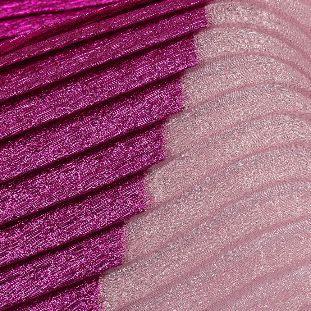 Metallic Magenta Waves Pleated Luxury Burnout Brocade - Detail Metallic Magenta Waves Pleated Luxury Burnout Brocade - Detail