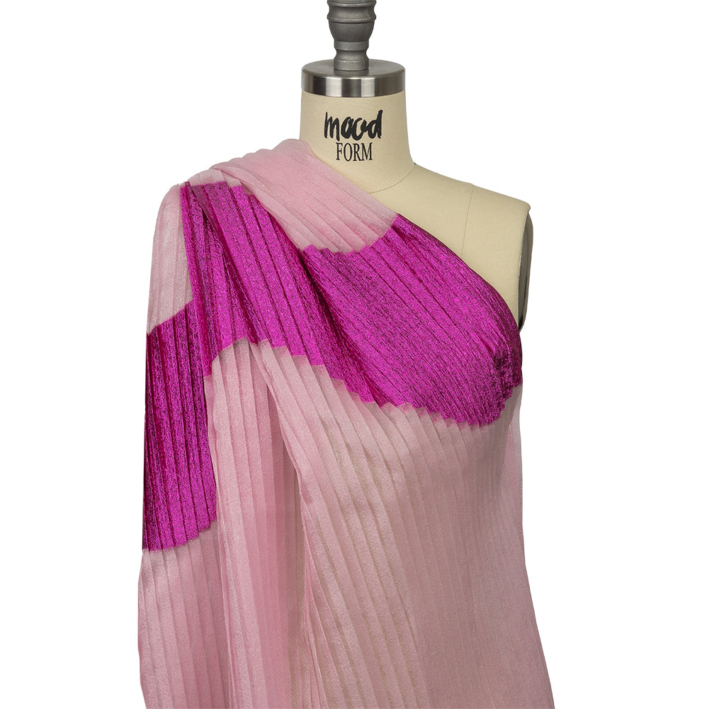 Metallic Magenta Waves Pleated Luxury Burnout Brocade - Drape Metallic Magenta Waves Pleated Luxury Burnout Brocade - Drape