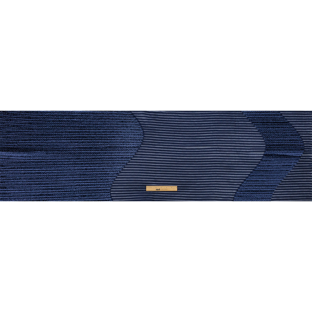 Metallic Navy Blue Waves Pleated Luxury Burnout Brocade Metallic Navy Blue Waves Pleated Luxury Burnout Brocade