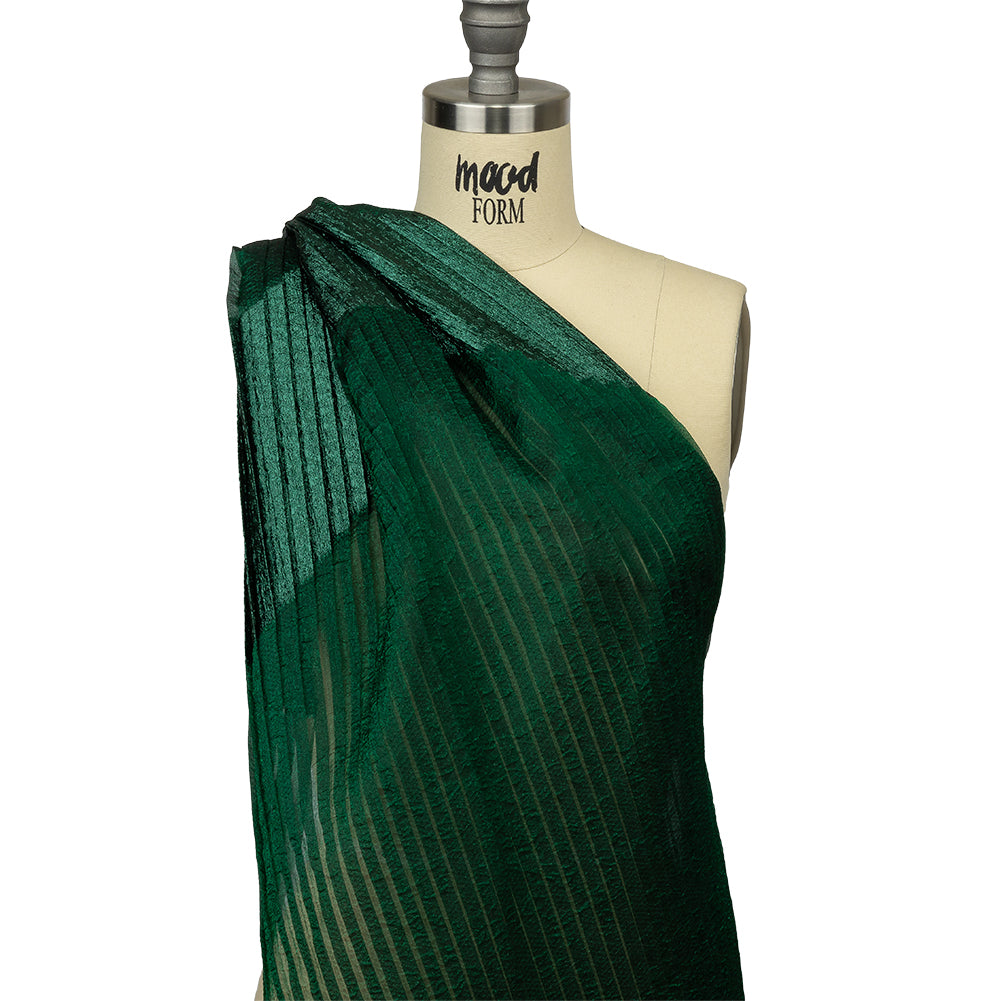 Metallic Abundant Green Waves Pleated Luxury Burnout Brocade Metallic Abundant Green Waves Pleated Luxury Burnout Brocade