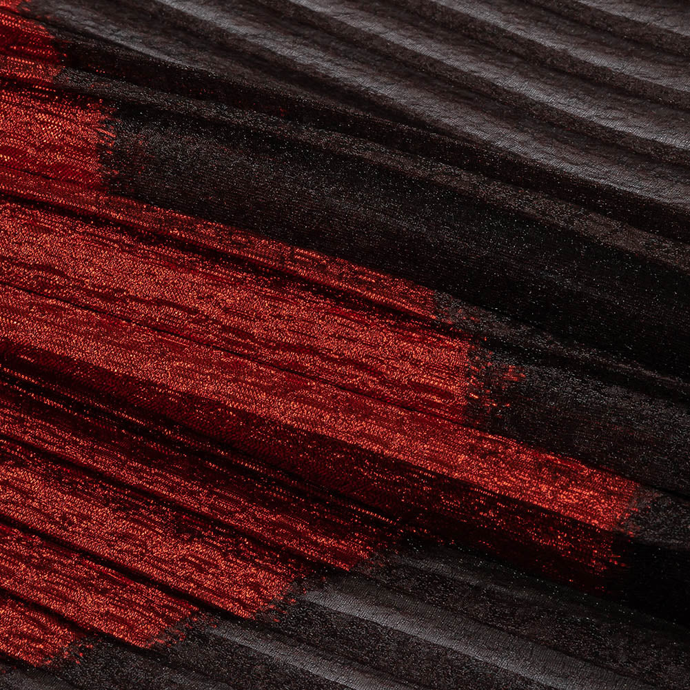 Metallic Savvy Red and Black Waves Pleated Luxury Burnout Brocade Metallic Savvy Red and Black Waves Pleated Luxury Burnout Brocade