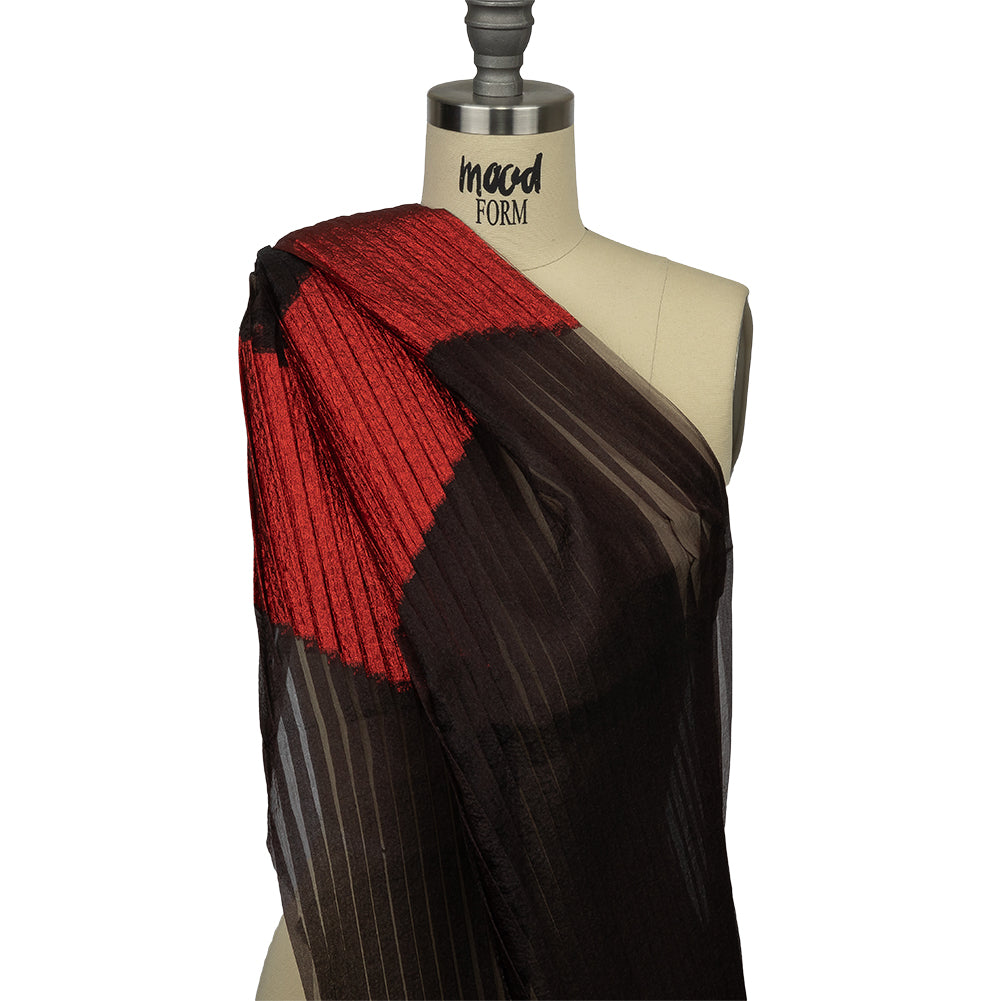 Metallic Savvy Red and Black Waves Pleated Luxury Burnout Brocade Metallic Savvy Red and Black Waves Pleated Luxury Burnout Brocade