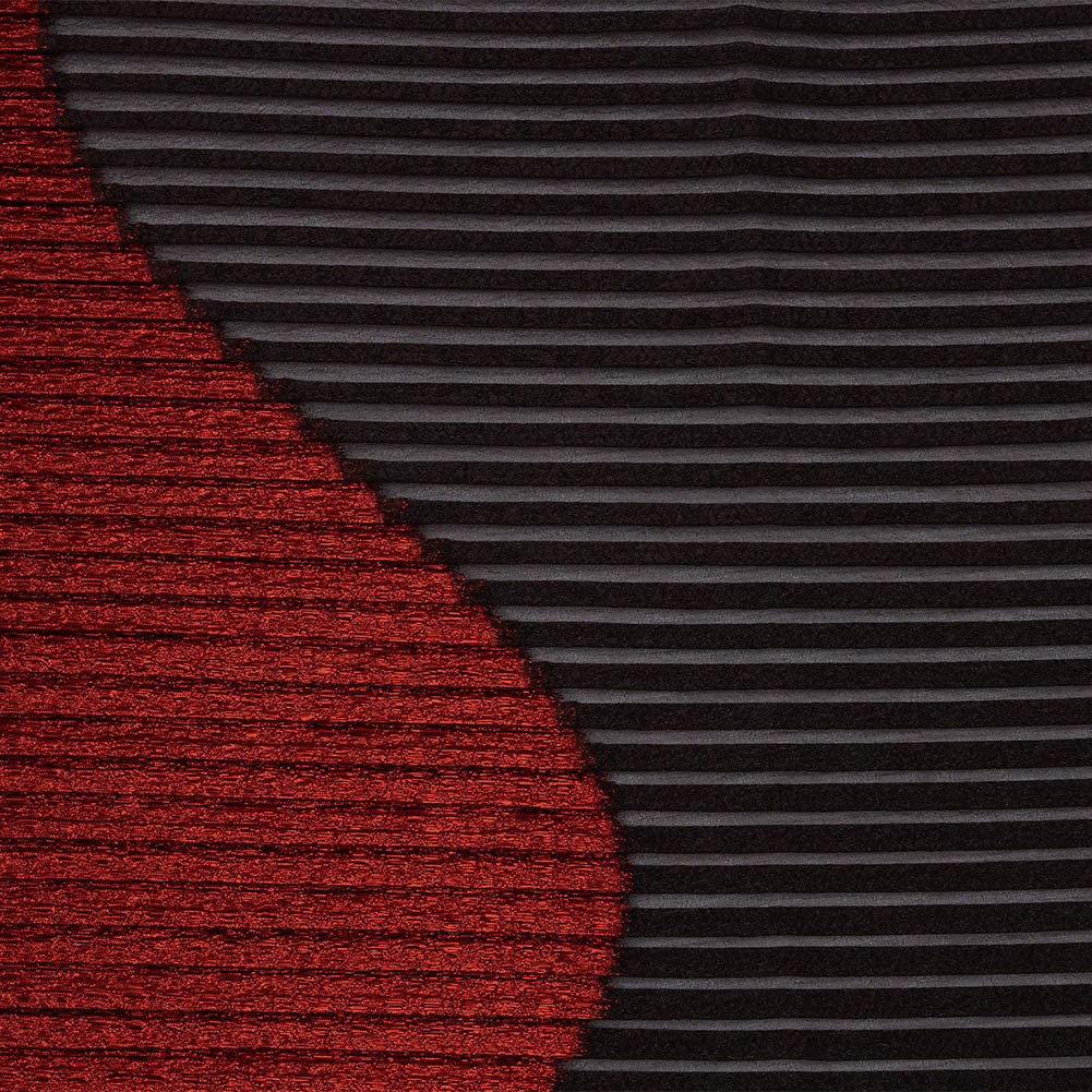 Metallic Savvy Red and Black Waves Pleated Luxury Burnout Brocade Metallic Savvy Red and Black Waves Pleated Luxury Burnout Brocade