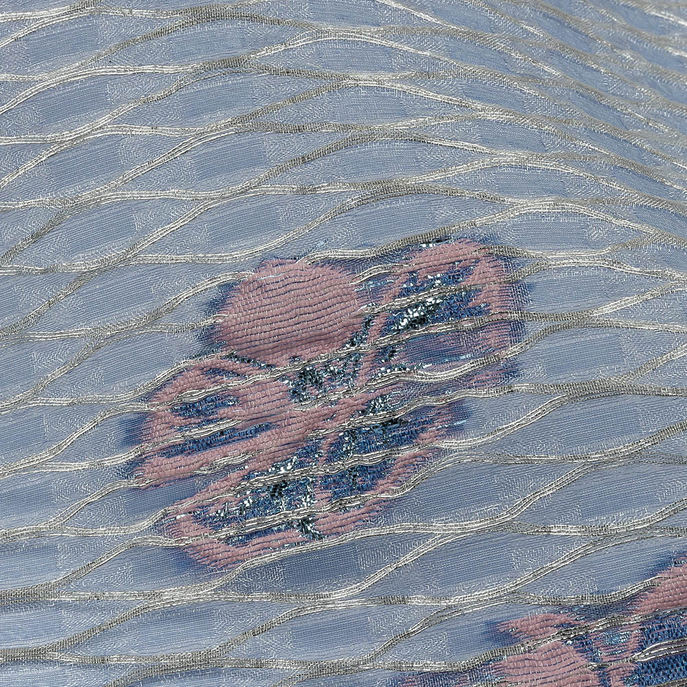 Metallic Silver, Candy Pink and Purple Rose Florals and Latticework Sheer Luxury Brocade Metallic Silver, Candy Pink and Purple Rose Florals and Latticework Sheer Luxury Brocade