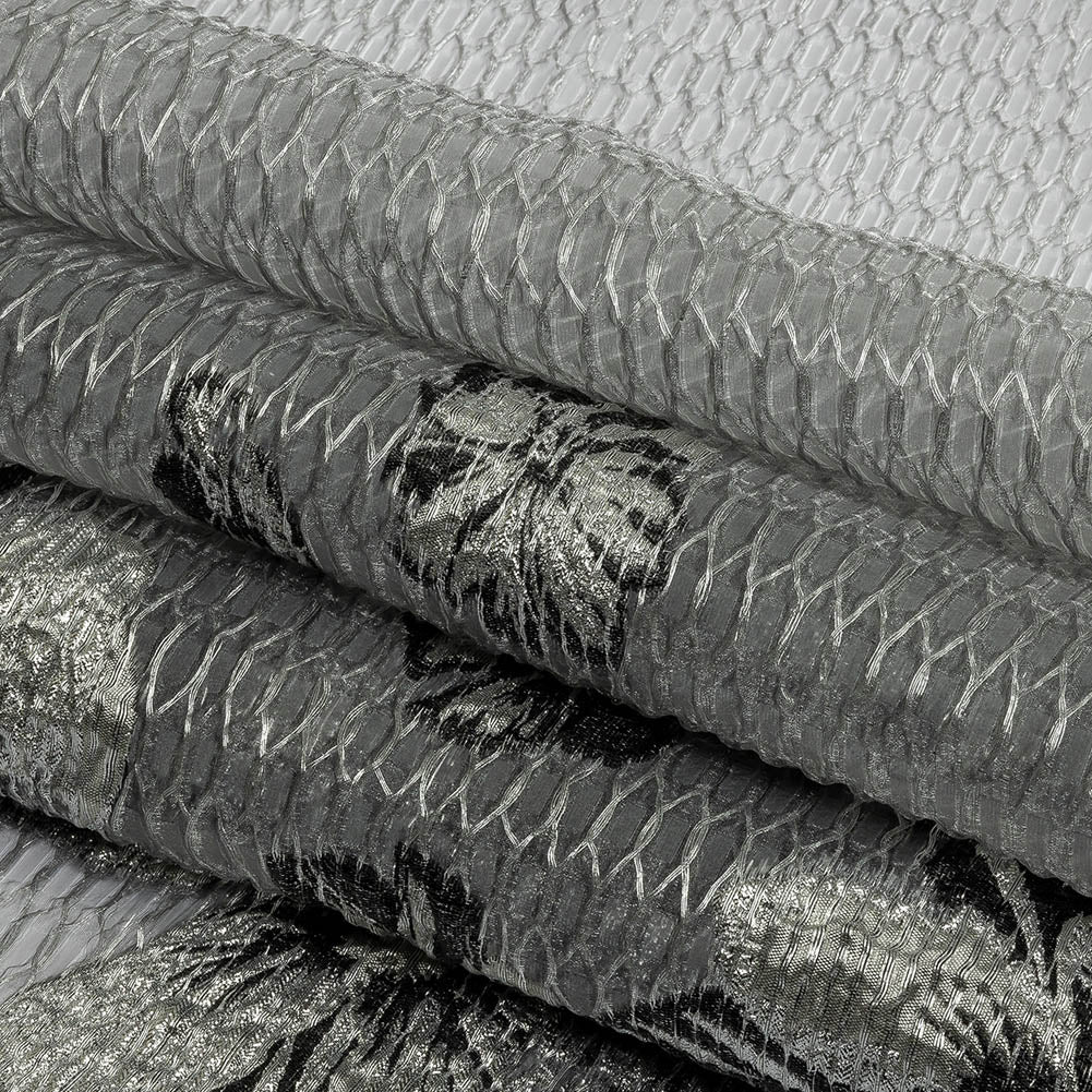 Metallic SIlver and Black Florals and Latticework Sheer Luxury Brocade Metallic SIlver and Black Florals and Latticework Sheer Luxury Brocade