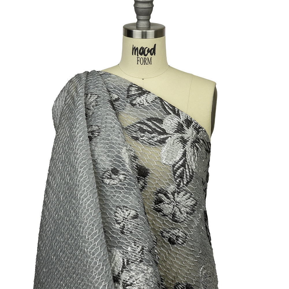 Metallic SIlver and Black Florals and Latticework Sheer Luxury Brocade Metallic SIlver and Black Florals and Latticework Sheer Luxury Brocade