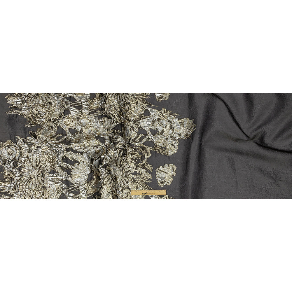 Metallic Ice Flow, Gold and Gunpowder Flashy Flowers Luxury Burnout Brocade - Full Metallic Ice Flow, Gold and Gunpowder Flashy Flowers Luxury Burnout Brocade - Full
