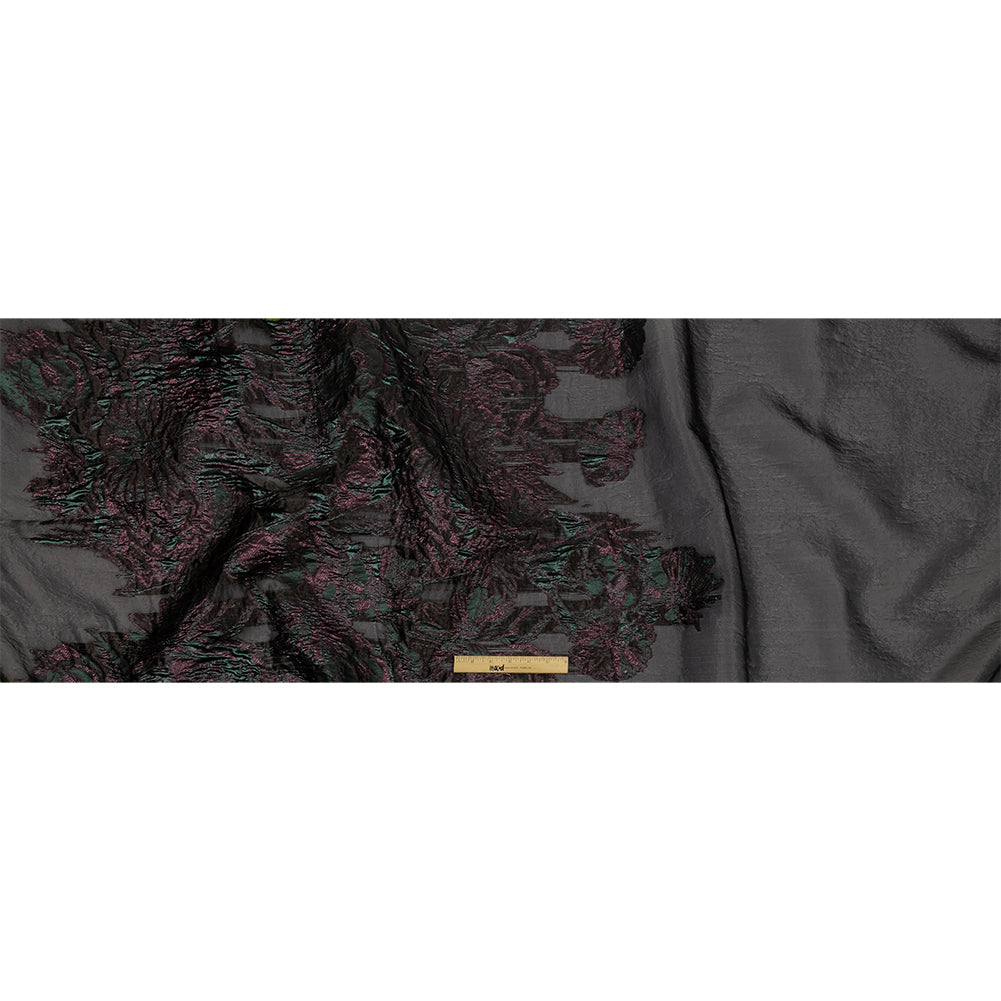 Metallic Vitality, Evergreen and Gunpowder Flashy Flowers Luxury Burnout Brocade Metallic Vitality, Evergreen and Gunpowder Flashy Flowers Luxury Burnout Brocade