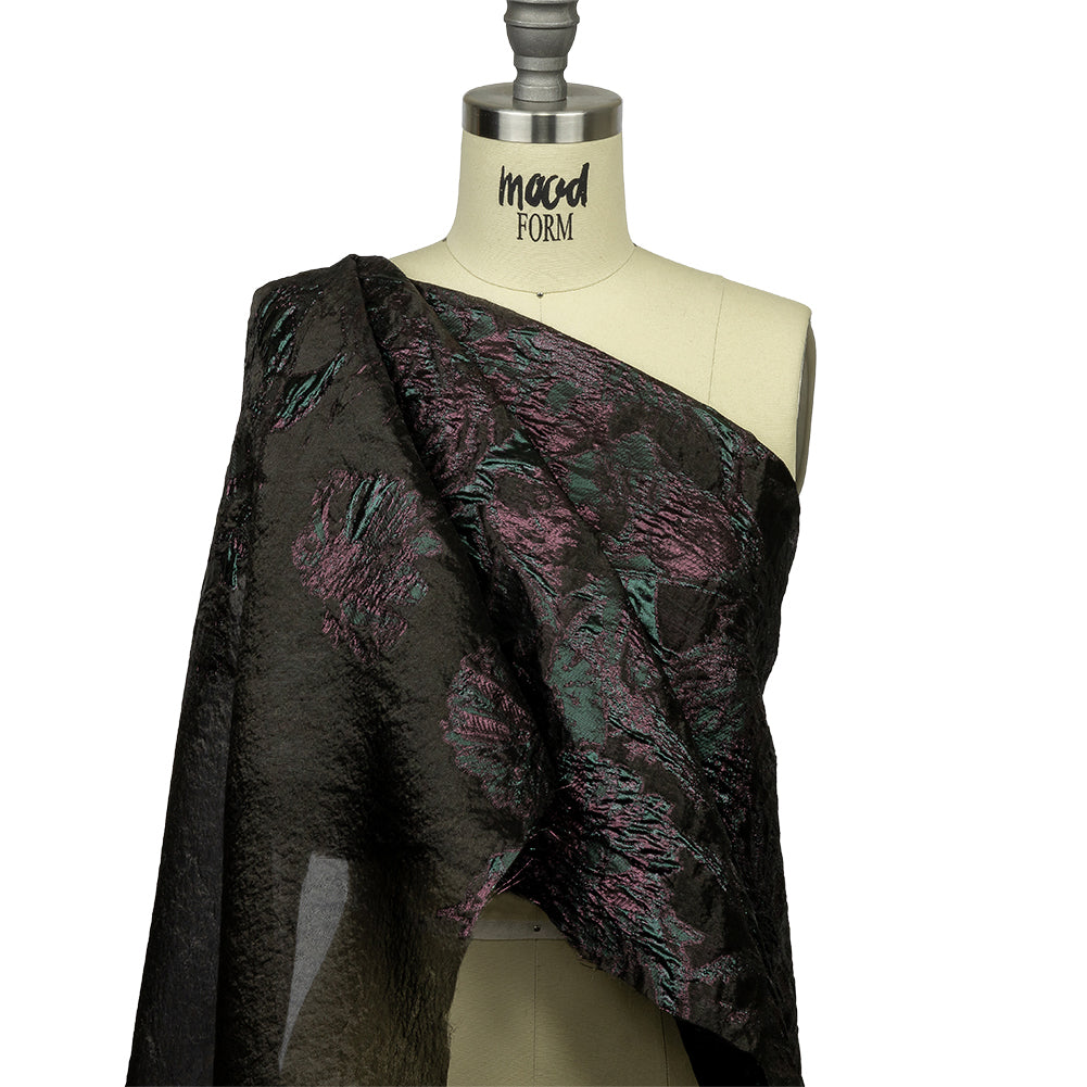 Metallic Vitality, Evergreen and Gunpowder Flashy Flowers Luxury Burnout Brocade Metallic Vitality, Evergreen and Gunpowder Flashy Flowers Luxury Burnout Brocade