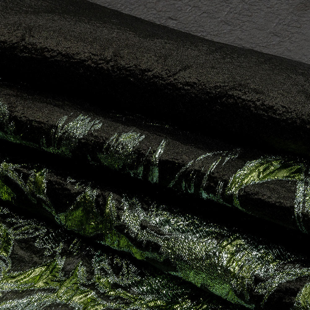 Metallic Leprechaun Dust, Aqua and Black Flashy Flowers Luxury Burnout Brocade Metallic Leprechaun Dust, Aqua and Black Flashy Flowers Luxury Burnout Brocade