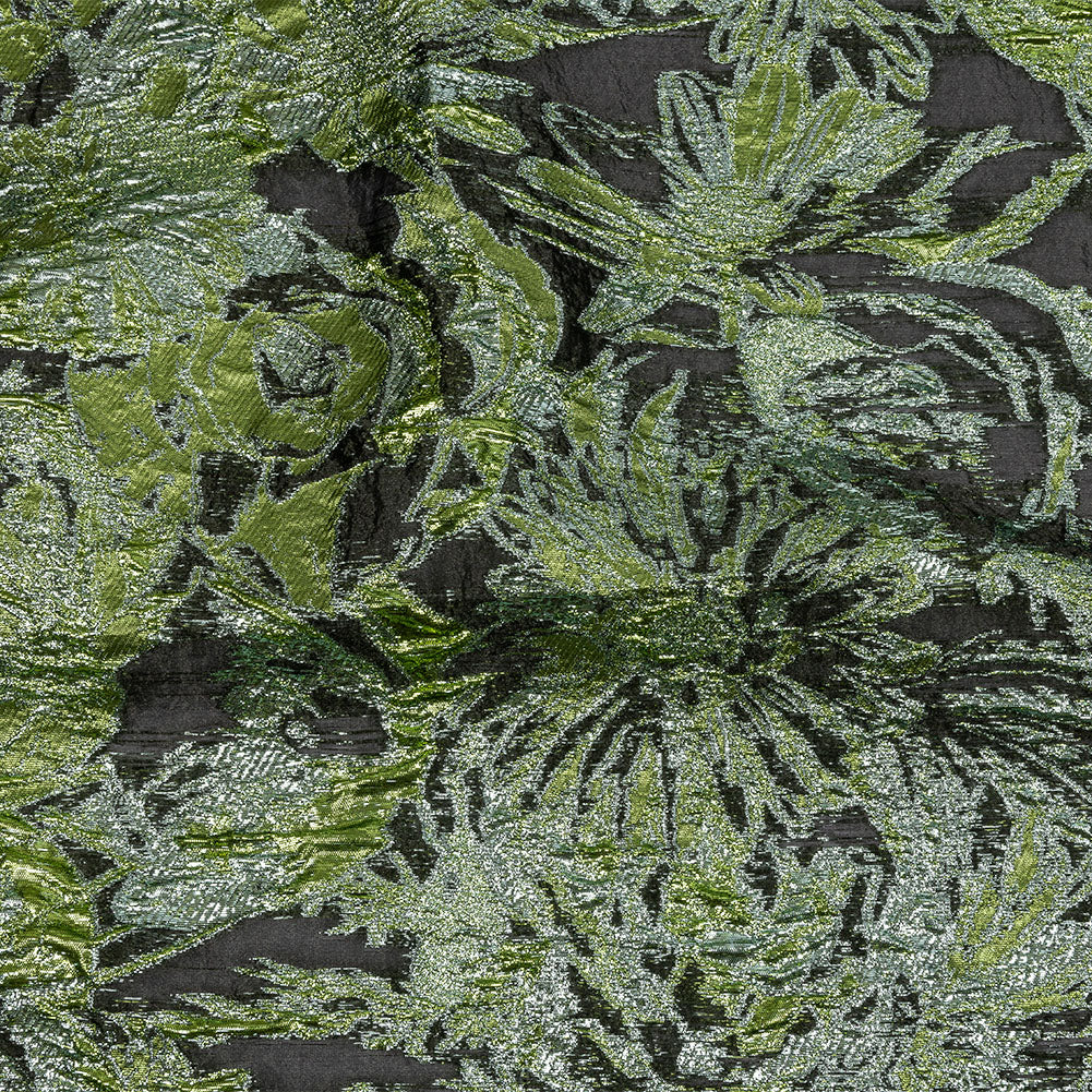 Metallic Leprechaun Dust, Aqua and Black Flashy Flowers Luxury Burnout Brocade Metallic Leprechaun Dust, Aqua and Black Flashy Flowers Luxury Burnout Brocade