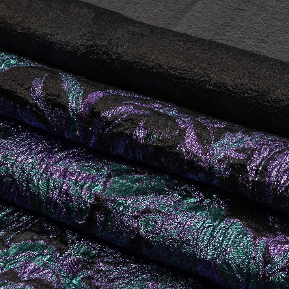 Metallic Mystic Vibes, Mega Marine and Blackened Blue Flashy Flowers Luxury Burnout Brocade - Folded Metallic Mystic Vibes, Mega Marine and Blackened Blue Flashy Flowers Luxury Burnout Brocade - Folded