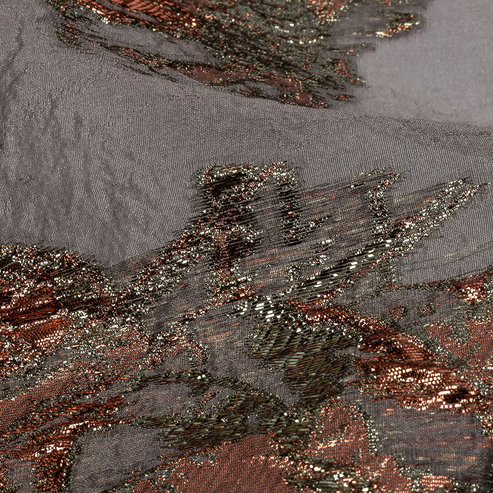 Metallic Coral, Gold and Gray Flashy Flowers Luxury Burnout Brocade - Detail Metallic Coral, Gold and Gray Flashy Flowers Luxury Burnout Brocade - Detail