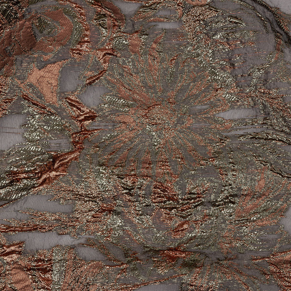 Metallic Coral, Gold and Gray Flashy Flowers Luxury Burnout Brocade Metallic Coral, Gold and Gray Flashy Flowers Luxury Burnout Brocade