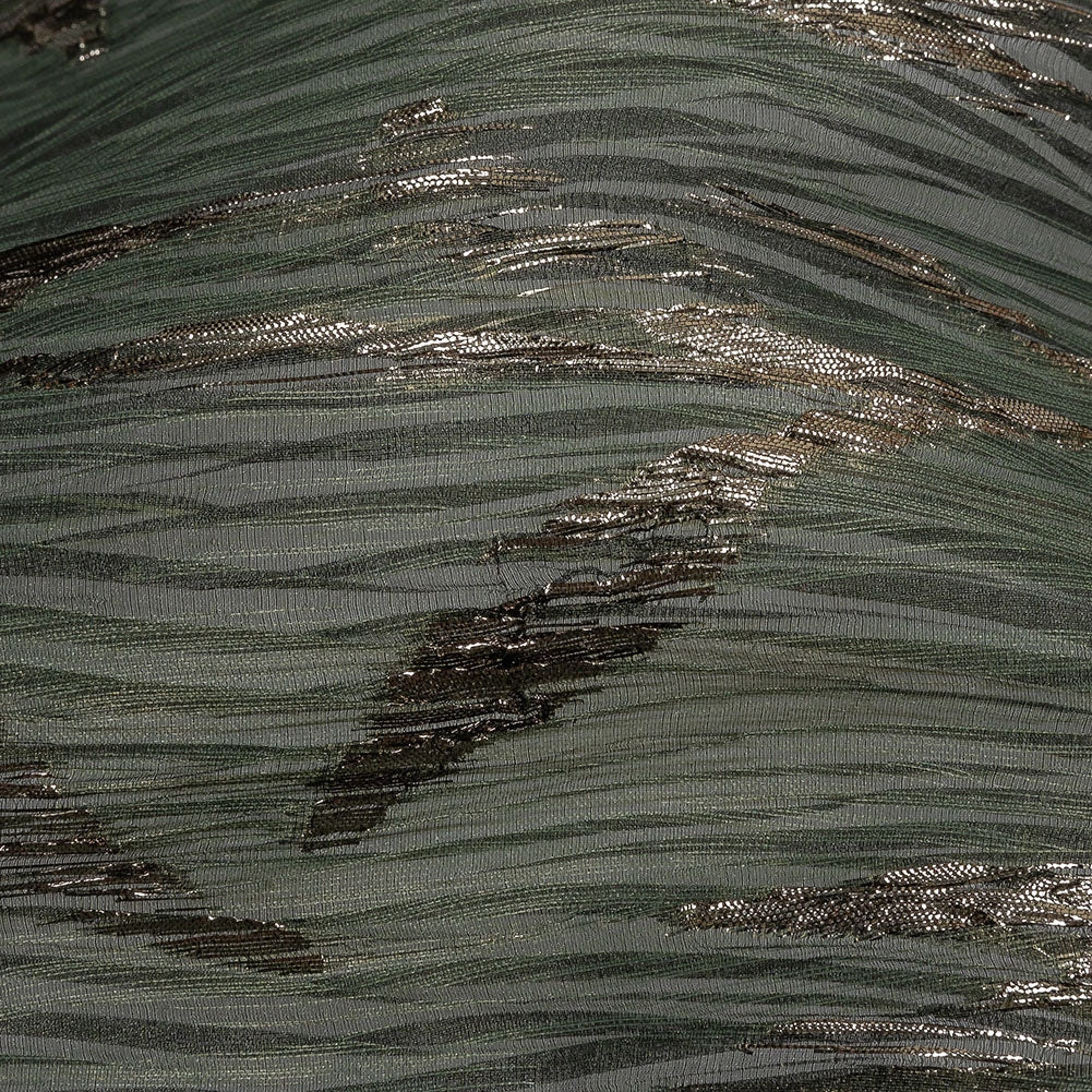 Metallic Gold and Satin Moss Leafy Stems Luxury Plisse Brocade with Scalloped Edges Metallic Gold and Satin Moss Leafy Stems Luxury Plisse Brocade with Scalloped Edges