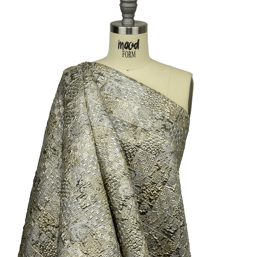 Metallic Silver Plate and GoldFinch Patchwork Luxury Brocade Metallic Silver Plate and GoldFinch Patchwork Luxury Brocade