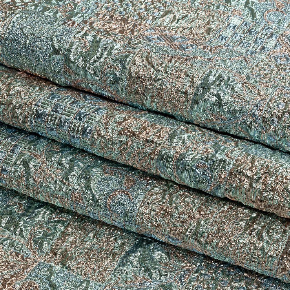 Metallic Rose Gold and Blue Glow Patchwork Luxury Brocade Metallic Rose Gold and Blue Glow Patchwork Luxury Brocade