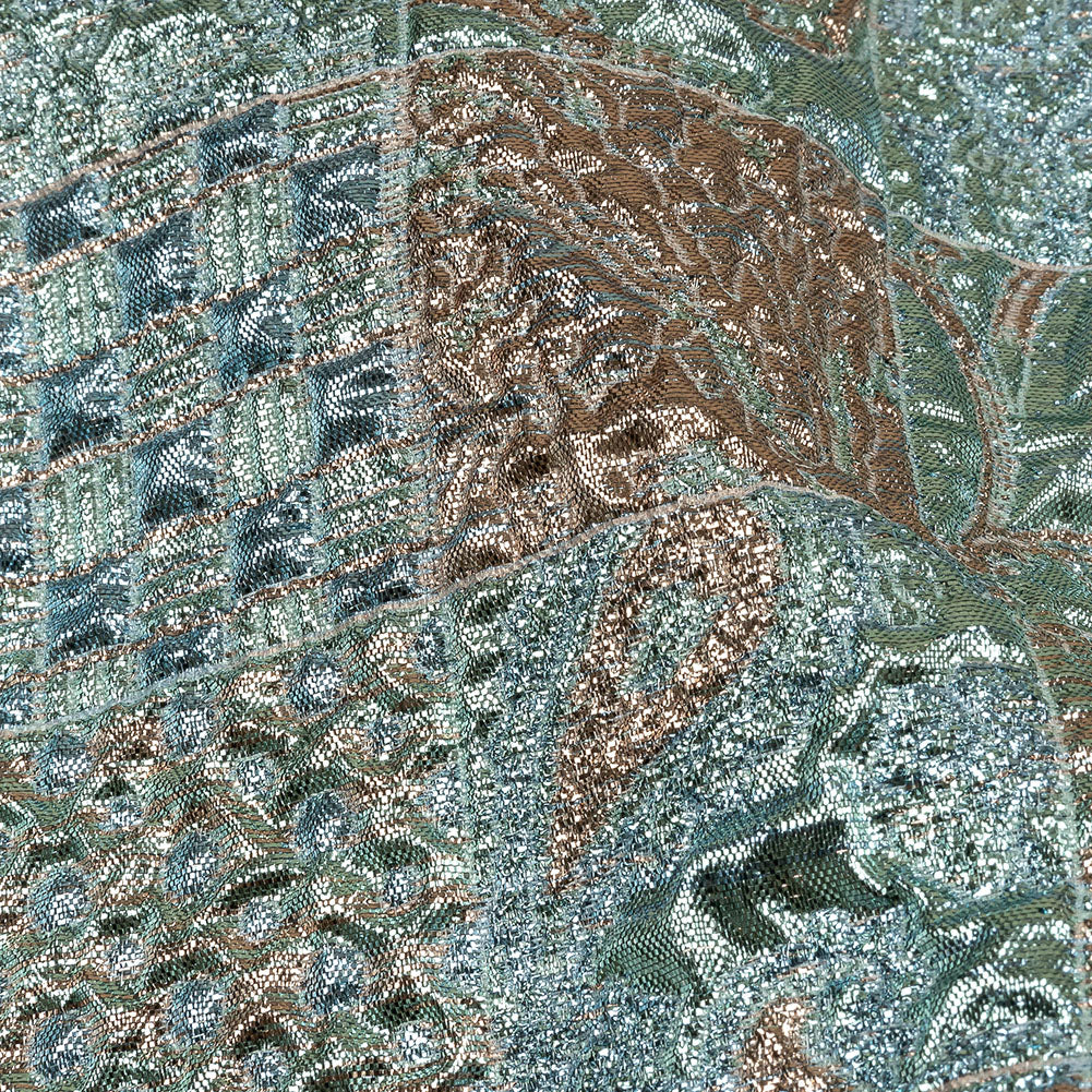 Metallic Rose Gold and Blue Glow Patchwork Luxury Brocade Metallic Rose Gold and Blue Glow Patchwork Luxury Brocade