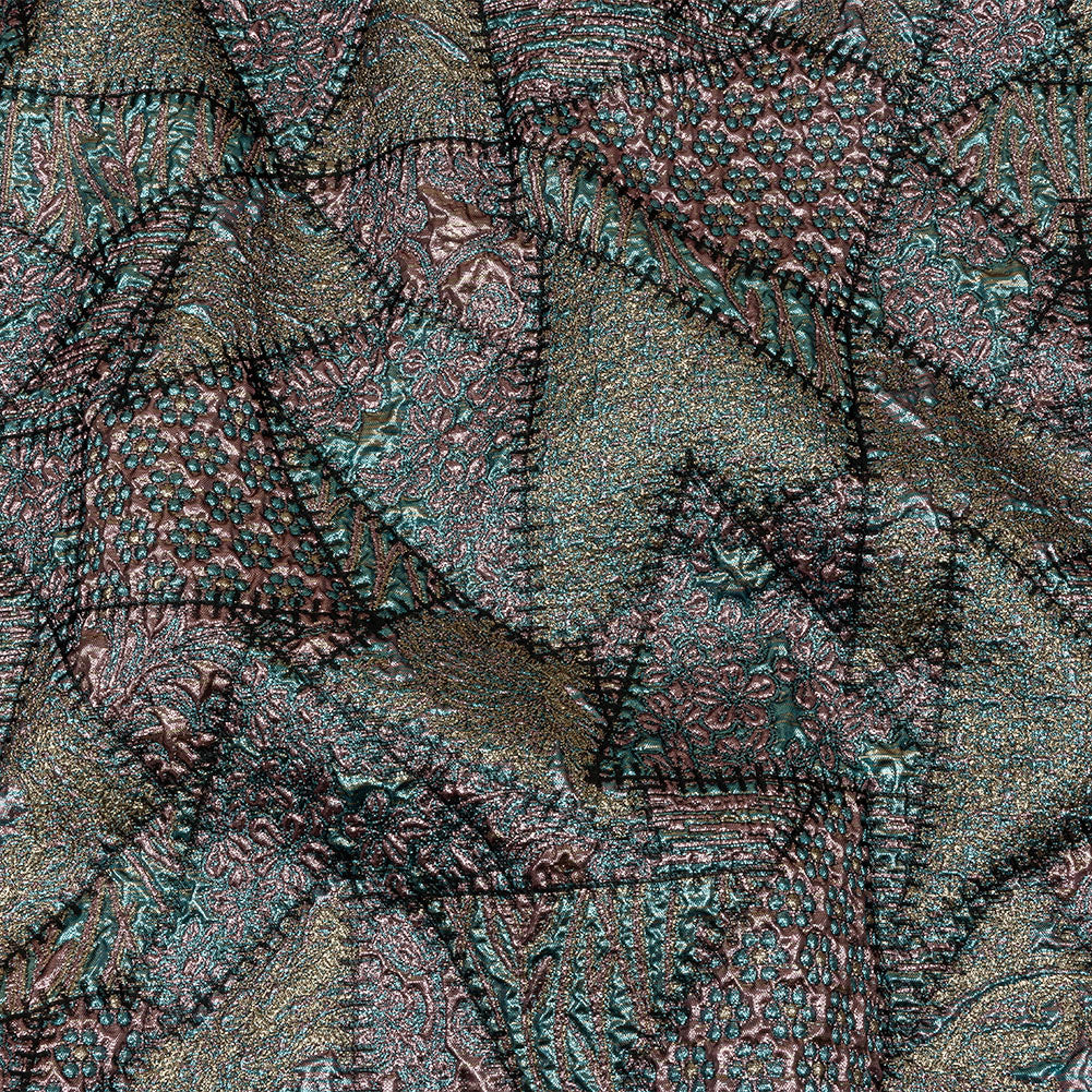 Metallic Rose Gold, Air Blue and Cream Gold Crazy Quilt Patchwork Luxury Brocade Metallic Rose Gold, Air Blue and Cream Gold Crazy Quilt Patchwork Luxury Brocade