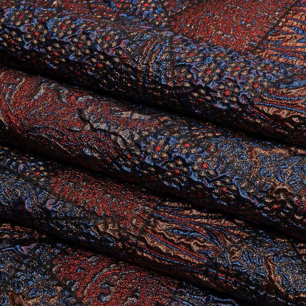 Metallic Candy Apple Red, Magnetic Blue and Glamour Gold Crazy Quilt Patchwork Luxury Brocade - Folded Metallic Candy Apple Red, Magnetic Blue and Glamour Gold Crazy Quilt Patchwork Luxury Brocade - Folded