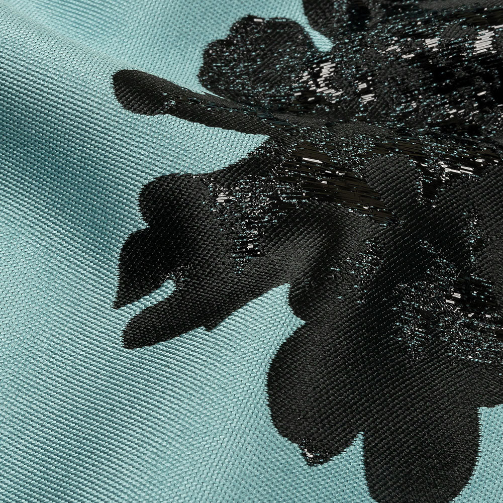 Metallic Black and Blue Fog Floral Luxury Brocade - Detail Metallic Black and Blue Fog Floral Luxury Brocade - Detail