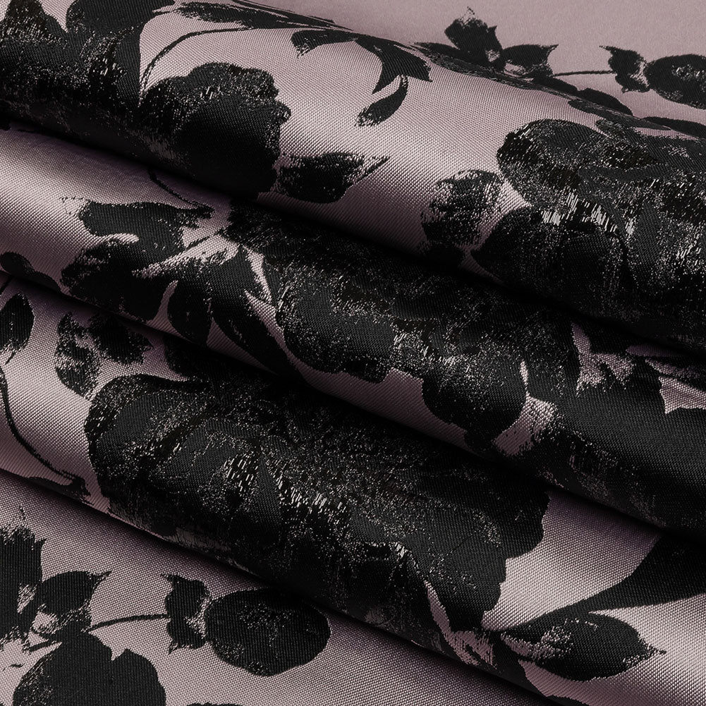 Metallic Black and Orchid Floral Luxury Brocade - Folded Metallic Black and Orchid Floral Luxury Brocade - Folded