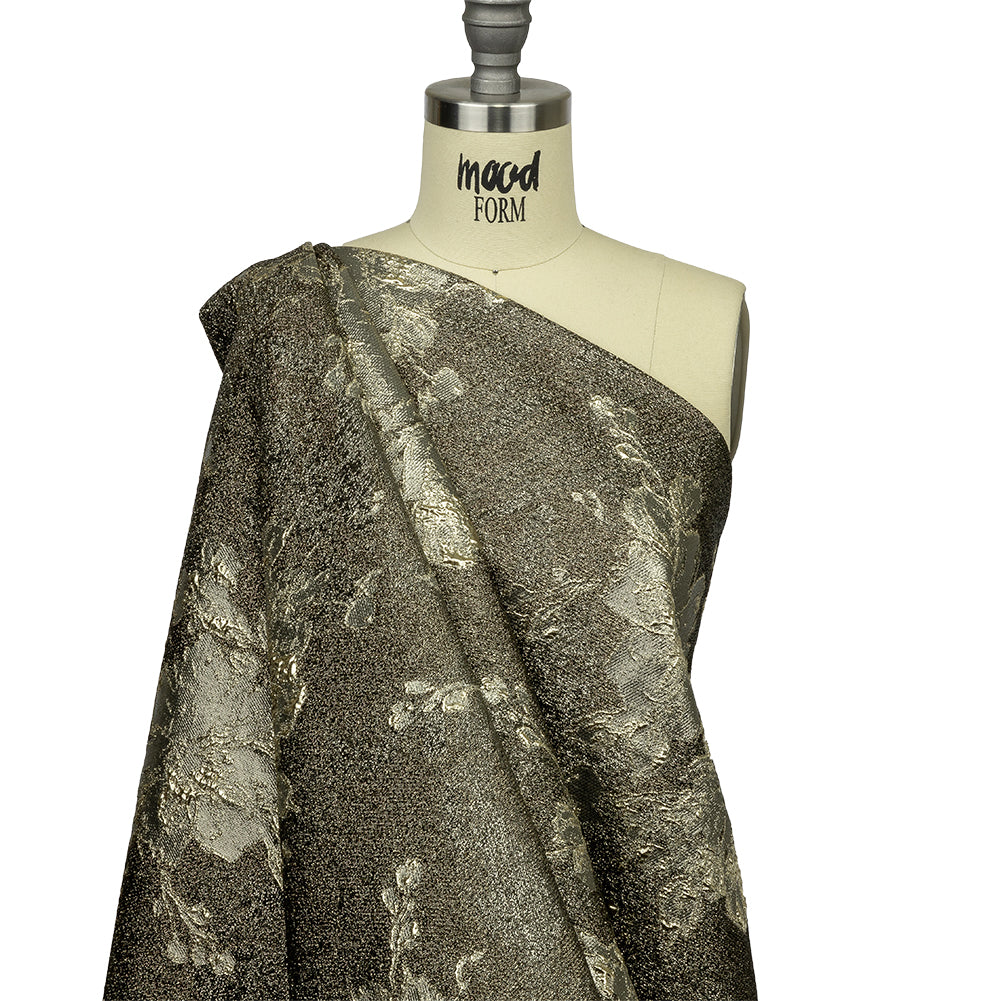 Metallic Graphite and Gold Crackled Floral Luxury Brocade - Drape Metallic Graphite and Gold Crackled Floral Luxury Brocade - Drape