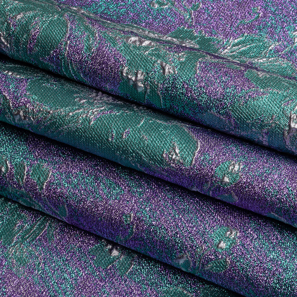 Metallic Purple, Lilac and Teal Crackled Floral Luxury Brocade Metallic Purple, Lilac and Teal Crackled Floral Luxury Brocade