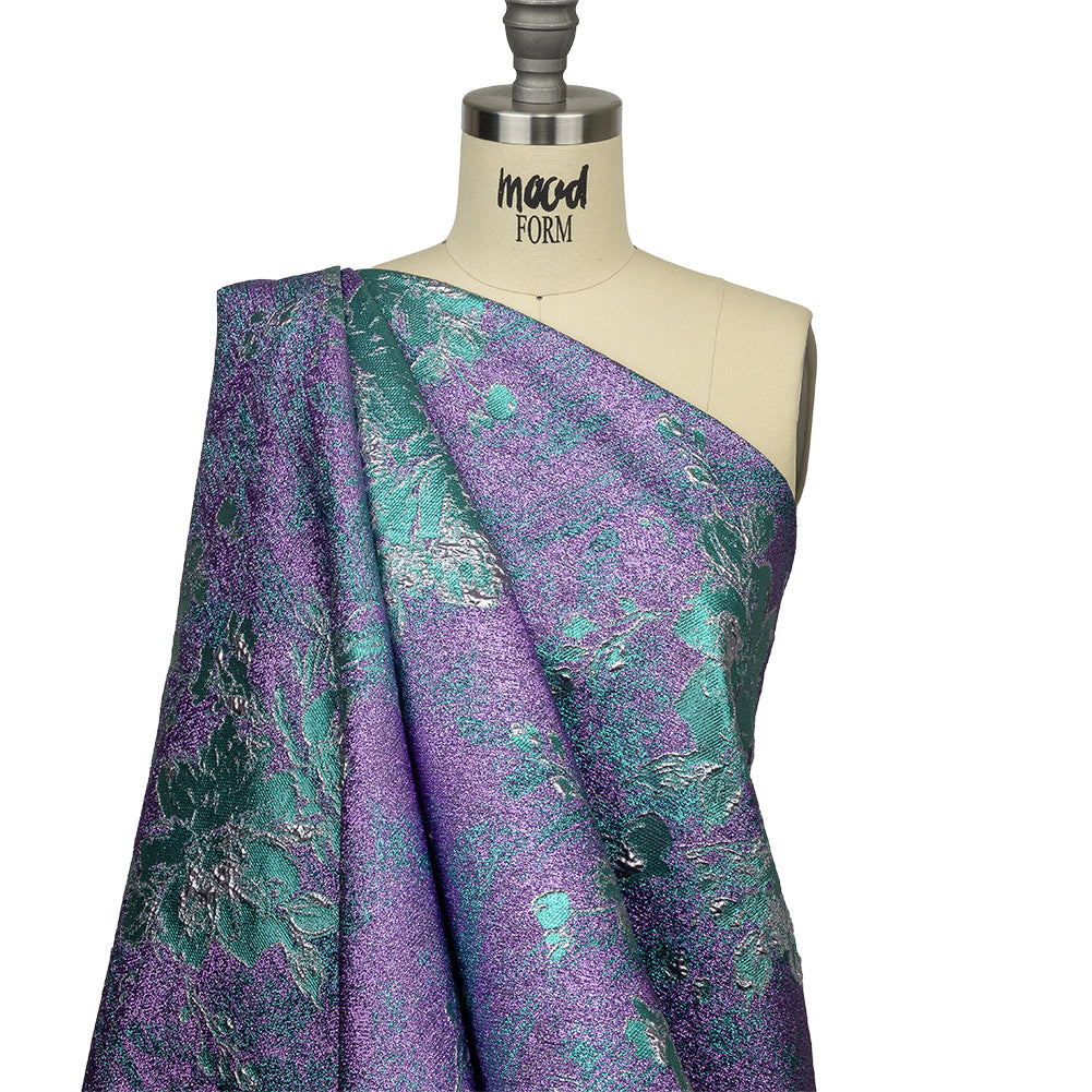 Metallic Purple, Lilac and Teal Crackled Floral Luxury Brocade Metallic Purple, Lilac and Teal Crackled Floral Luxury Brocade