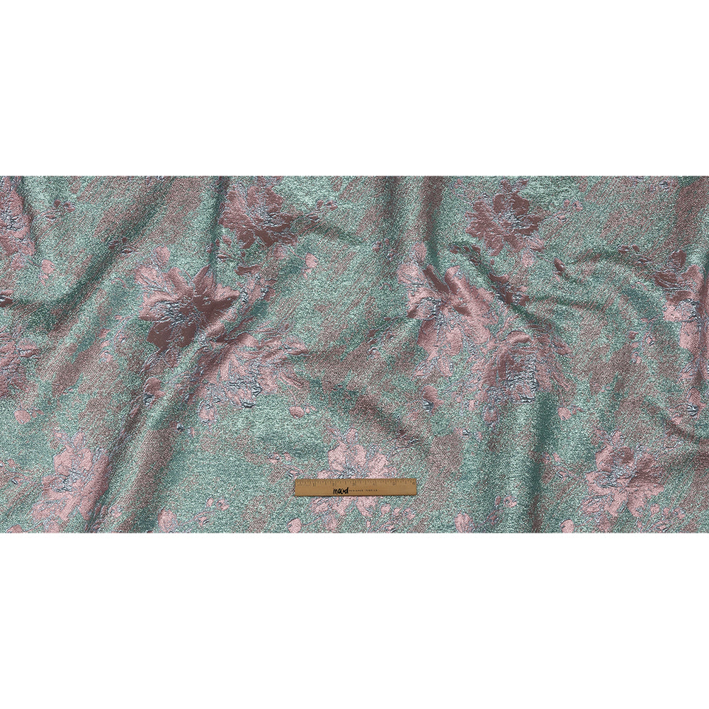 Metallic Pink, Sky and Aqua Crackled Floral Luxury Brocade Metallic Pink, Sky and Aqua Crackled Floral Luxury Brocade