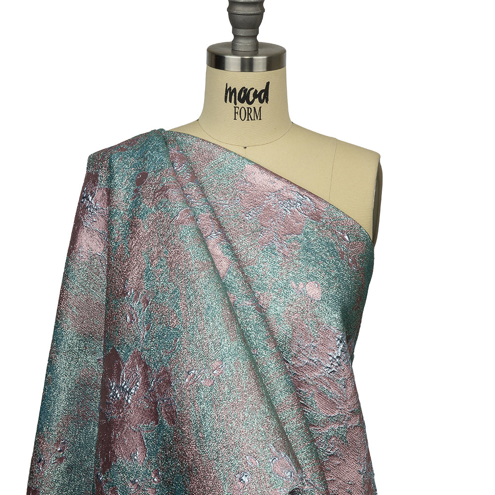 Metallic Pink, Sky and Aqua Crackled Floral Luxury Brocade Metallic Pink, Sky and Aqua Crackled Floral Luxury Brocade