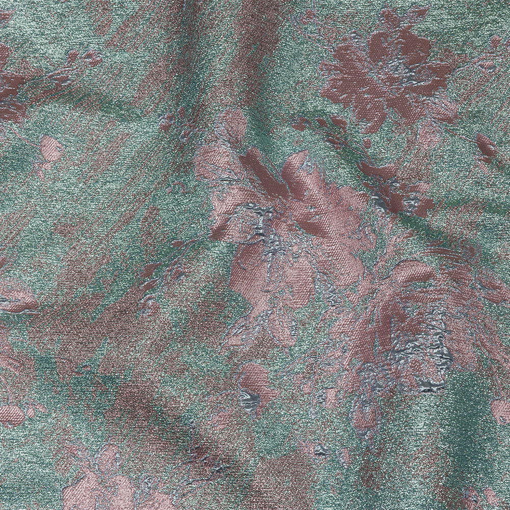 Metallic Pink, Sky and Aqua Crackled Floral Luxury Brocade Metallic Pink, Sky and Aqua Crackled Floral Luxury Brocade