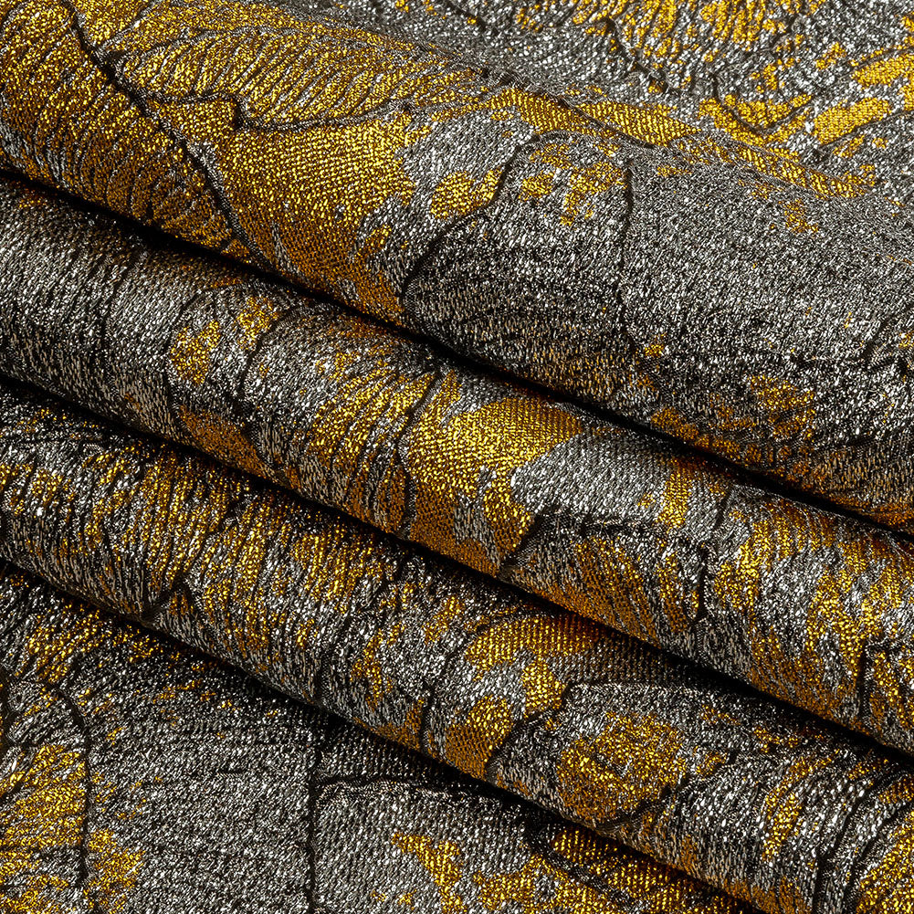 Metallic Silver, Black and Golden Yellow Rose Garden Linework Luxury Brocade Metallic Silver, Black and Golden Yellow Rose Garden Linework Luxury Brocade