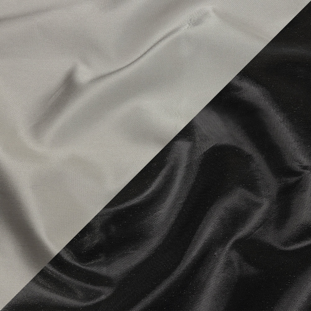 Olwyn Metallic Charcoal and Pale Gray Double Faced Luxury Mikado Olwyn Metallic Charcoal and Pale Gray Double Faced Luxury Mikado