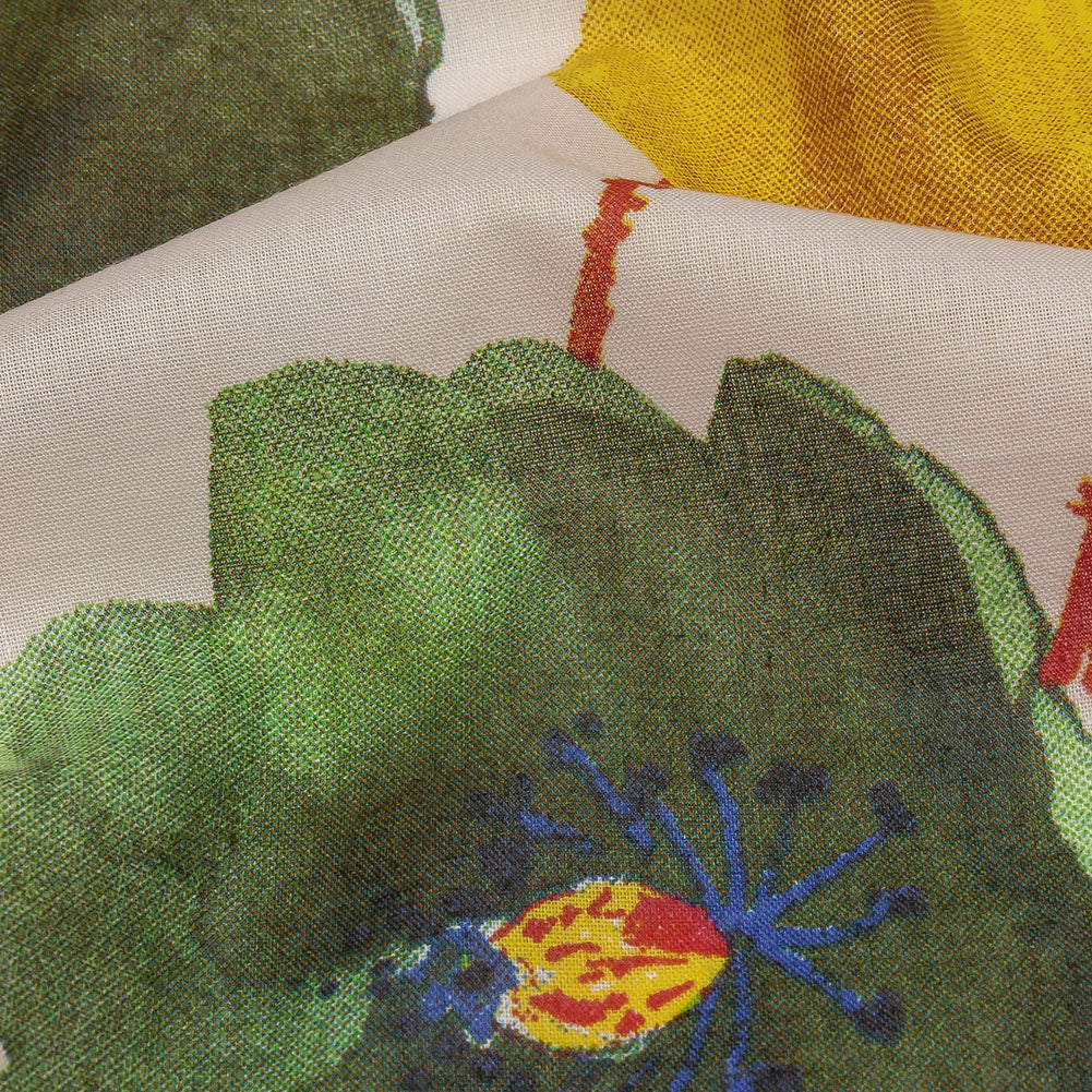 Lime, Olive and Red Orange Painterly Blooms Cotton Lawn Lime, Olive and Red Orange Painterly Blooms Cotton Lawn