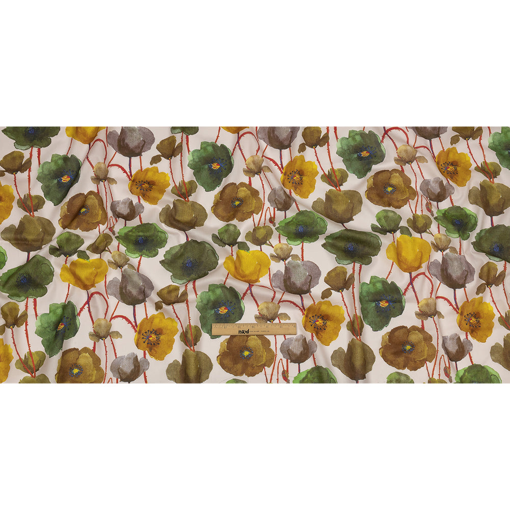 Lime, Olive and Red Orange Painterly Blooms Cotton Lawn Lime, Olive and Red Orange Painterly Blooms Cotton Lawn