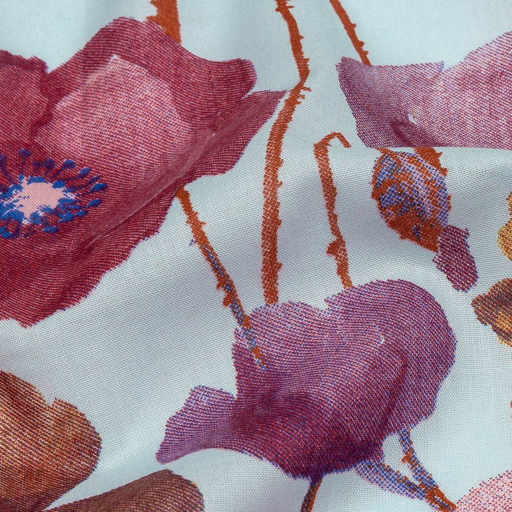 Pink, Purple and Sky Painterly Blooms Cotton Lawn Pink, Purple and Sky Painterly Blooms Cotton Lawn