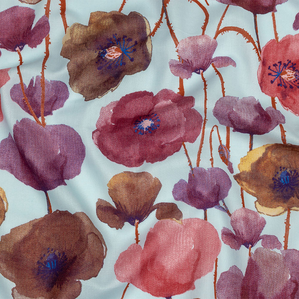 Pink, Purple and Sky Painterly Blooms Cotton Lawn Pink, Purple and Sky Painterly Blooms Cotton Lawn